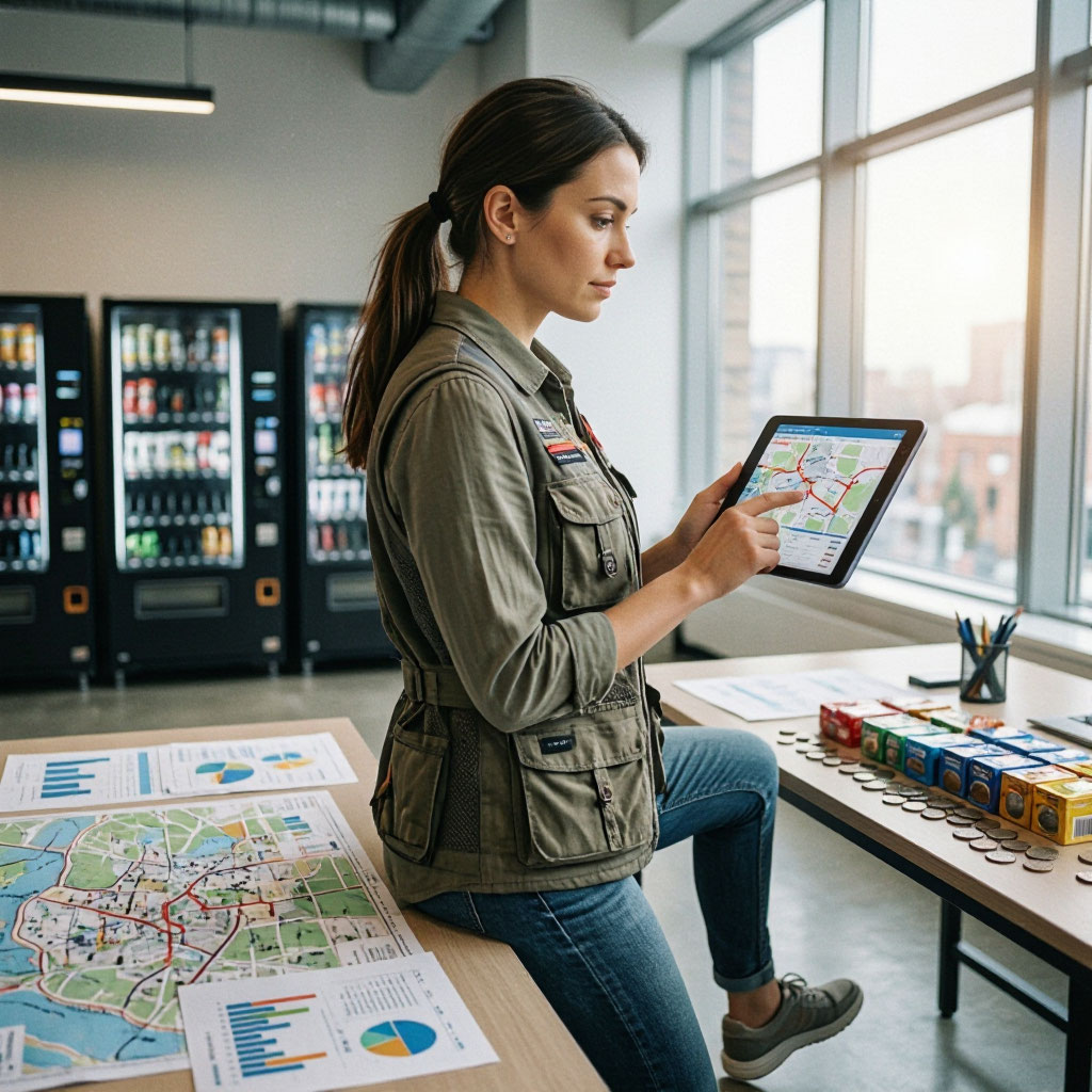 Vending fleet operations coordinator reviewing route logistics