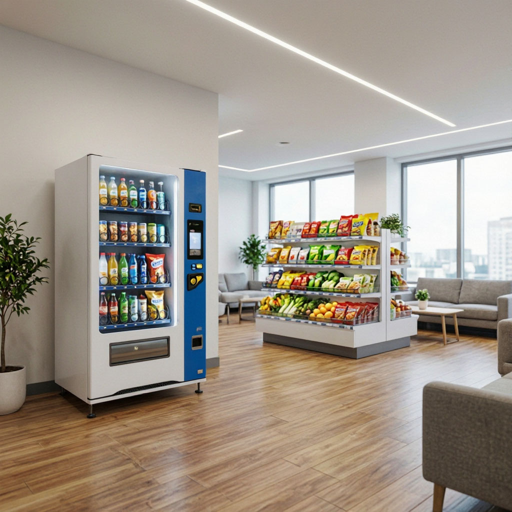 Modern office breakroom with vending and micro-market equipment